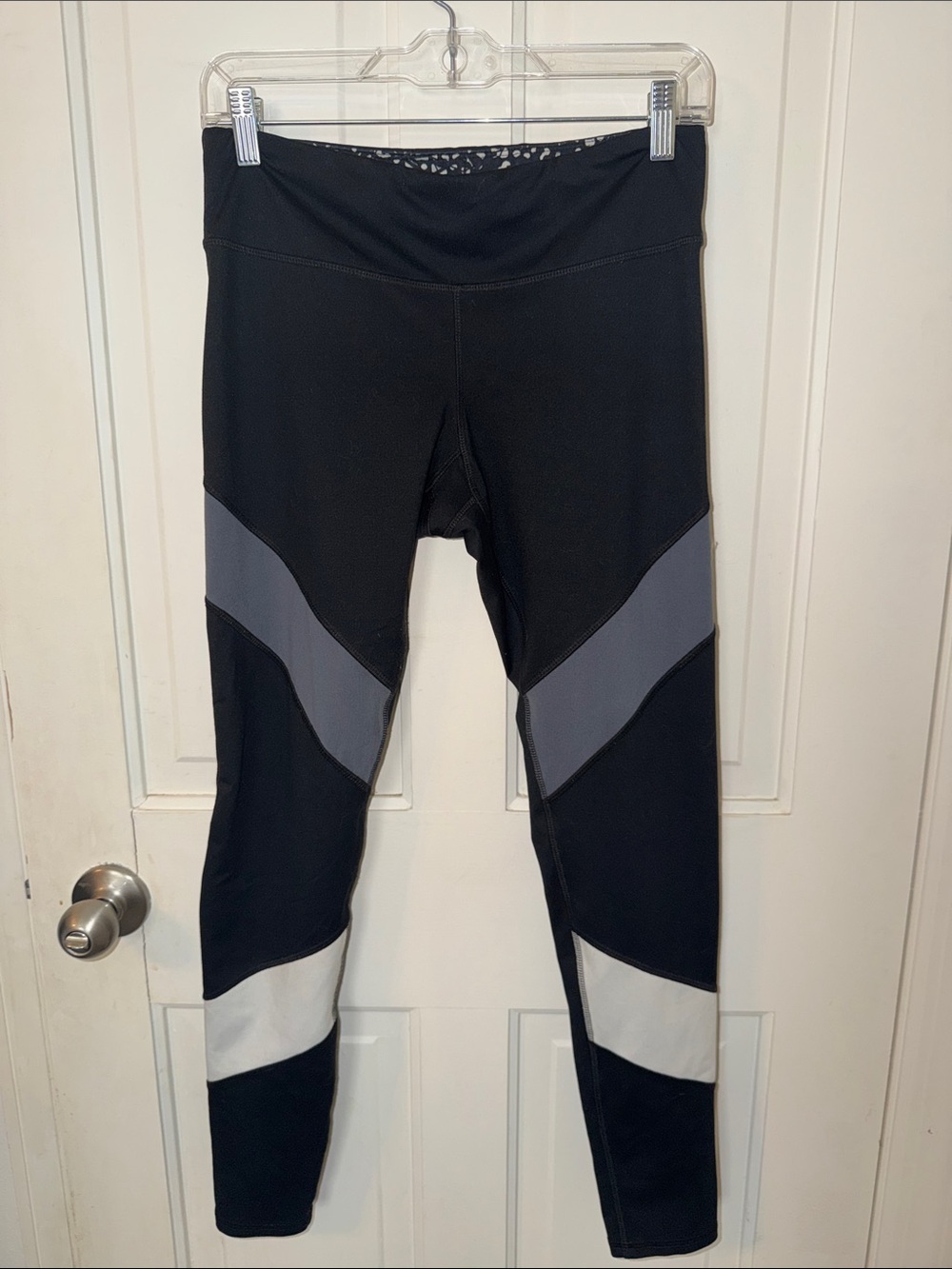 Champion Black Leggings with Gray and White Panels